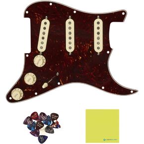 Fender Pre-Wired Strat® Pickguard, Custom Shop Fat 50's SSS, Tortoise Shell - 0992340500 Bundle w/ 12-Pack Guitar Pick and Liquid Audio Polishing Cloth in Kuwait