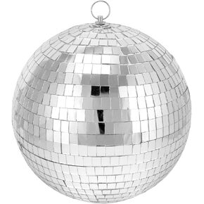 QWORK 10" Disco Mirror Ball - Sparkling Silver Party Disco Ball Light for DJ, Stage, Xmas, and Holiday Events - Easy Hanging Installation, Lightweight with Reflective
