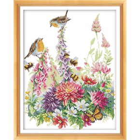 Funcrostitch Cross Stitch Stamped Kits Pre-Printed Embroidery Patterns for Beginners Kids Adults, DIY Embroidery Crafts Needlepoint Needlework Kits-Singing Blue Bird 36cm×43cm