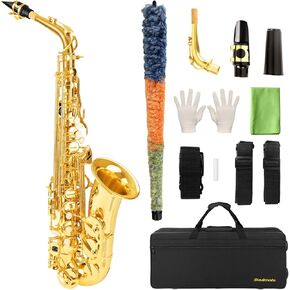 Soulmate Alto Saxophone E Flat Beginner Saxophones with Case, Mouthpiece, Reeds & Cloths,Mouthpiece,Straps-Gold Color