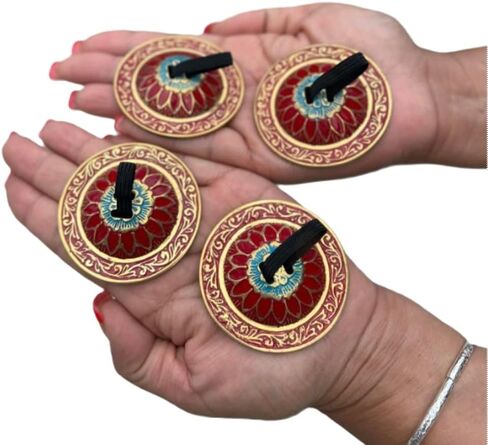 2 Pairs Pro Brass Fingers Cymbal Zills Belly Dancing Free Silk Pouch (Red) in Kuwait