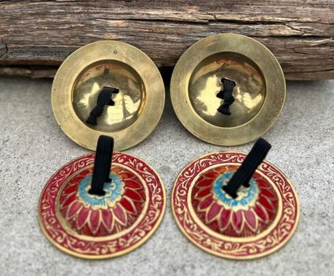 2 Pairs Pro Brass Fingers Cymbal Zills Belly Dancing Free Silk Pouch (Red) in Kuwait
