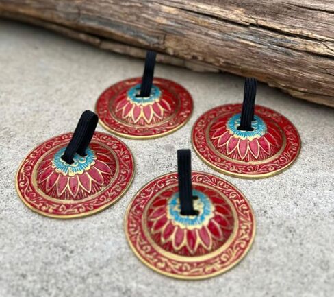 2 Pairs Pro Brass Fingers Cymbal Zills Belly Dancing Free Silk Pouch (Red) in Kuwait