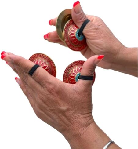 2 Pairs Pro Brass Fingers Cymbal Zills Belly Dancing Free Silk Pouch (Red) in Kuwait