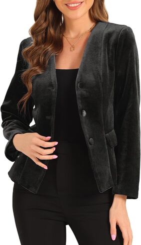 Allegra K Velvet Blazers for Women Long Sleeves Shoulder Pads Pockets 3 Buttons Casual Velvet Blazer Jackets in Saudi Arabia