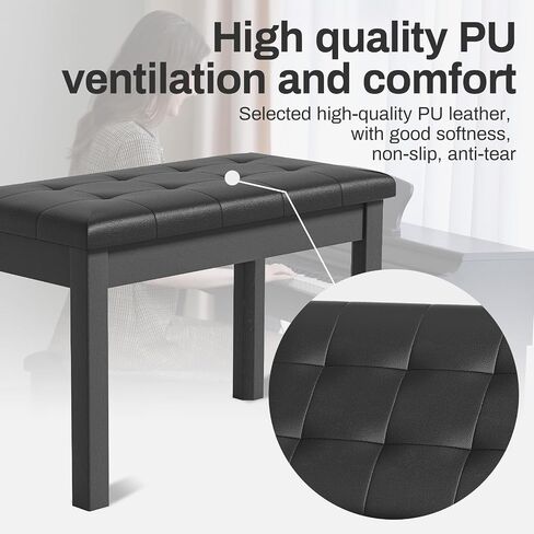 AODSK Piano Bench with Padded Cushion and Storage Compartment for Music Books,Solid Wood Keyboard Bench Duet Piano Bench,Black Piano Stool,29.13''x12.99''x18.11Inches in Saudi Arabia