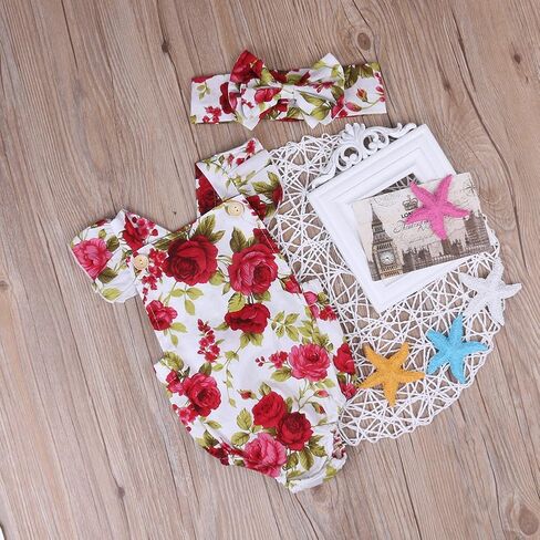 Newborn Baby Girls Romper Jumpsuit Infant Girl Summer Bodysuits Ribbed Short Sleeve One-Piece Headband in Saudi Arabia