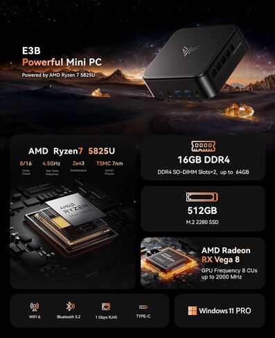 KAMRUI AM02 Pro كمبيوتر صغير مع AMD Ryzen 5800U، 8C/16T كمبيوتر صغير للألعاب مع ذاكرة وصول عشوائي 16 جيجابايت و512 جيجابايت M.2 NVMe SSD، كمبيوتر مكتبي صغير مزود بواي فاي 6/BT5.2/DP/2 HDMI/USB-C للأعمال والمكتب خادم المنزل in Saudi Arabia