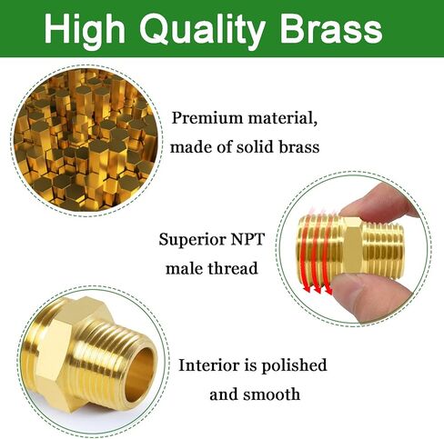 4pcs Brass Pipe Fitting, Reducer Adapter, Hex Nipple, 3/4-Inch Male Pipe x 1/2-Inch Male Pipe in Kuwait