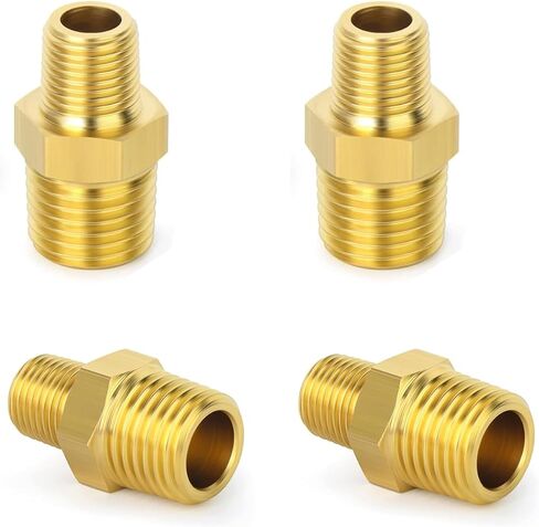 4pcs Brass Pipe Fitting, Reducer Adapter, Hex Nipple, 3/4-Inch Male Pipe x 1/2-Inch Male Pipe in Kuwait