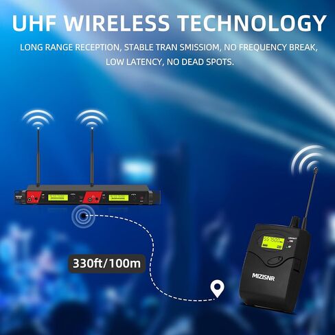 Wireless in Ear Monitor System, 2 Channel 4 Bodypacks Pro Mono IEM System for Musicians, Metal Rack Mount Monitor w/ 2x40 UHF Frequencies, 330ft Range for Band, Stage or Studio (IME-4000) in Kuwait