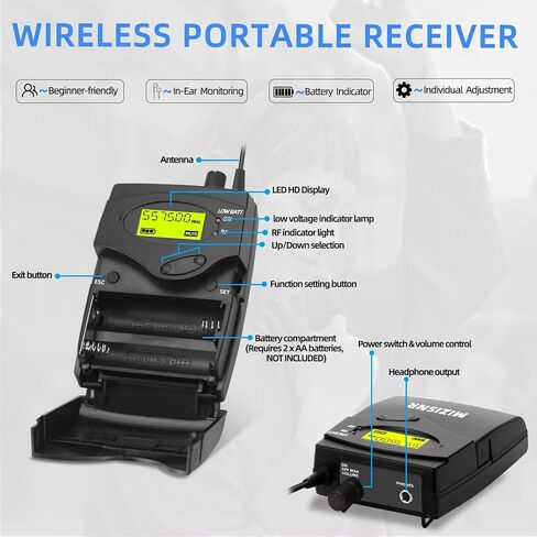 Wireless in Ear Monitor System, 2 Channel 4 Bodypacks Pro Mono IEM System for Musicians, Metal Rack Mount Monitor w/ 2x40 UHF Frequencies, 330ft Range for Band, Stage or Studio (IME-4000) in Kuwait