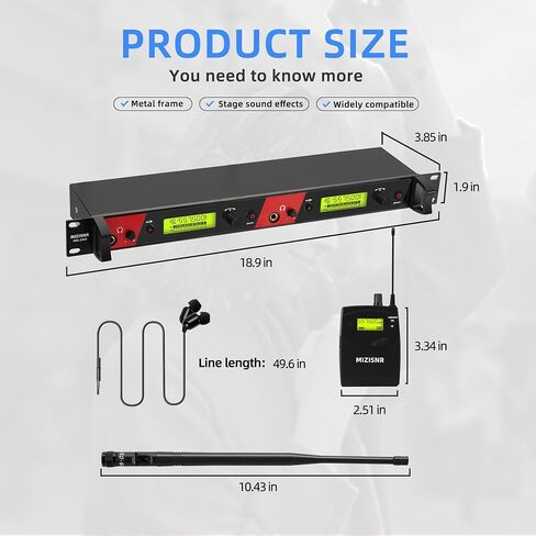 Wireless in Ear Monitor System, 2 Channel 4 Bodypacks Pro Mono IEM System for Musicians, Metal Rack Mount Monitor w/ 2x40 UHF Frequencies, 330ft Range for Band, Stage or Studio (IME-4000) in Kuwait