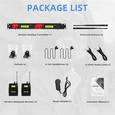 Wireless in Ear Monitor System, 2 Channel 4 Bodypacks Pro Mono IEM System for Musicians, Metal Rack Mount Monitor w/ 2x40 UHF Frequencies, 330ft Range for Band, Stage or Studio (IME-4000) in Kuwait