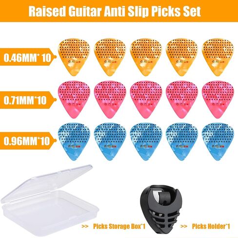 15 Pack Non-slip Guitar Picks, 3 Different Colorful Celluloid Guitar Picks, 0.46 0.71 0.96mm Includes Thin Medium Heavy Thickness with Guitar Picks Holder and Storage Box, for Guitar, Bass in Saudi Arabia