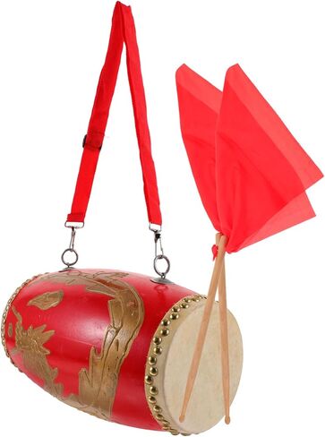 1Pc Leather waist drum traditional waist drum student waist drum traditional Chinese waist drum adult waist drum percussion instrument China dragon pattern Leather material child in Saudi Arabia