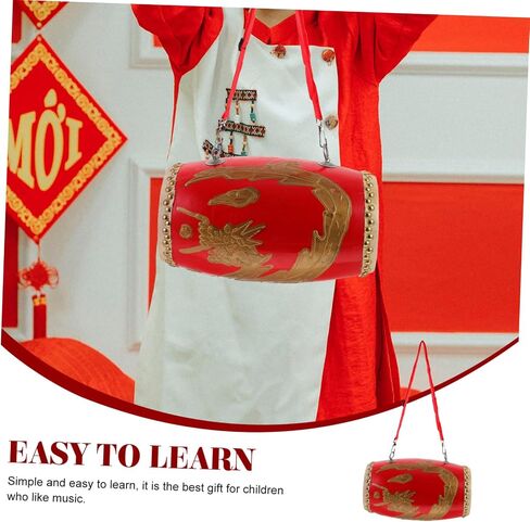 1Pc Leather waist drum traditional waist drum student waist drum traditional Chinese waist drum adult waist drum percussion instrument China dragon pattern Leather material child in Saudi Arabia