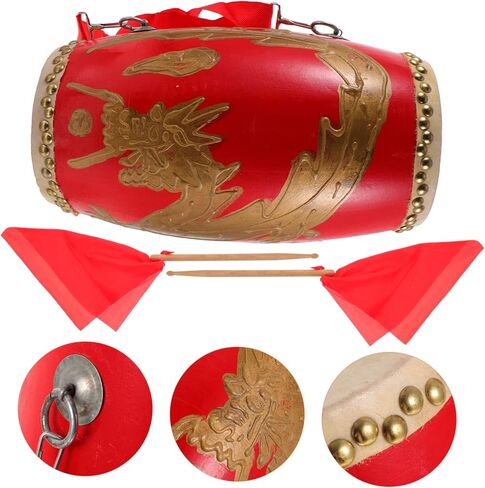 1Pc Leather waist drum traditional waist drum student waist drum traditional Chinese waist drum adult waist drum percussion instrument China dragon pattern Leather material child in Saudi Arabia