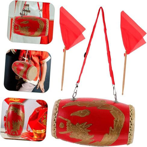 1Pc Leather waist drum traditional waist drum student waist drum traditional Chinese waist drum adult waist drum percussion instrument China dragon pattern Leather material child in Saudi Arabia