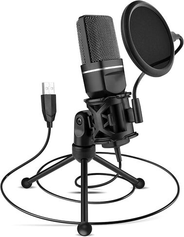 USB Microphone, Computer Cardioid Condenser PC Gaming Mic with Tripod Stand & Pop Filter for Streaming, Podcasting, Vocal Recording, Compatible with Laptop Desktop Windows Computer in Saudi Arabia