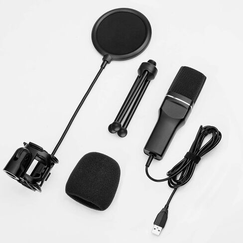 USB Microphone, Computer Cardioid Condenser PC Gaming Mic with Tripod Stand & Pop Filter for Streaming, Podcasting, Vocal Recording, Compatible with Laptop Desktop Windows Computer in Saudi Arabia
