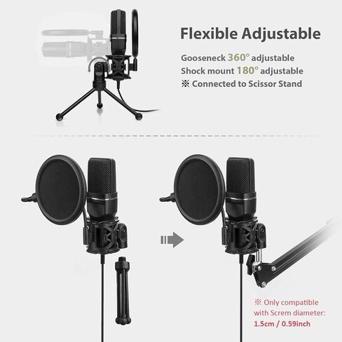 USB Microphone, Computer Cardioid Condenser PC Gaming Mic with Tripod Stand & Pop Filter for Streaming, Podcasting, Vocal Recording, Compatible with Laptop Desktop Windows Computer in Saudi Arabia