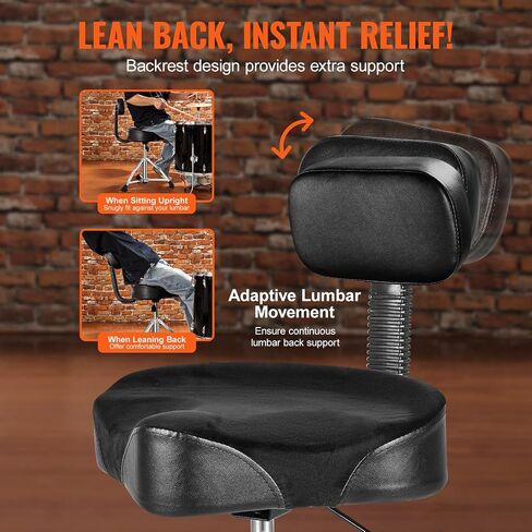VEVOR Drum Throne مع مسند الظهر، 19.3-25.2 بوصة/490-640 مم ارتفاع قابل للتعديل، مقعد طبل مبطن بسرج هيدروليكي مع أعواد طبل مضادة للانزلاق 227 كجم/500 رطل أقصى سعة، دوران 360 درجة للطبول in Saudi Arabia