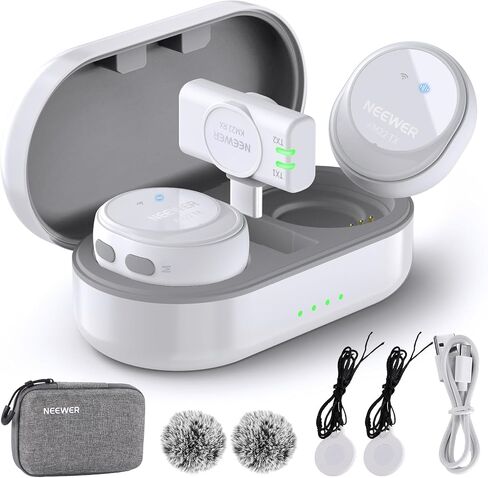 NEEWER Wireless Button Lavalier Microphone System Compatible with iPhone 16 15 Pro Max Plus Android Phone PC Laptop, Noise Cancelling, Mini Clip on Lapel Lav Mic Kit for Interview Streaming Vlog, KM22 in Saudi Arabia