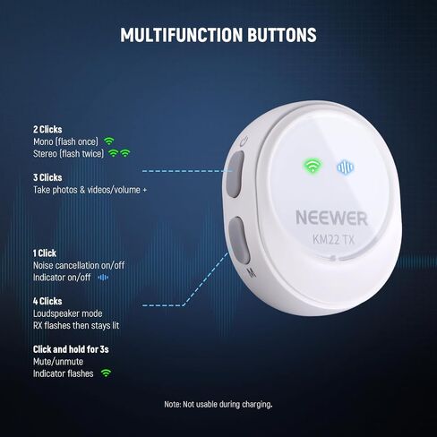 NEEWER Wireless Button Lavalier Microphone System Compatible with iPhone 16 15 Pro Max Plus Android Phone PC Laptop, Noise Cancelling, Mini Clip on Lapel Lav Mic Kit for Interview Streaming Vlog, KM22 in Saudi Arabia