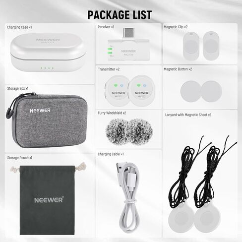 NEEWER Wireless Button Lavalier Microphone System Compatible with iPhone 16 15 Pro Max Plus Android Phone PC Laptop, Noise Cancelling, Mini Clip on Lapel Lav Mic Kit for Interview Streaming Vlog, KM22 in Saudi Arabia