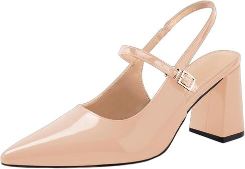 حذاء نسائي من Heelchic بكعب مكتنز وكعب مكتنز ومقدمة مدببة وكعب منخفض مريح وسهل الارتداء صنادل لحفلات الزفاف وحفلات الزفاف وأحذية العمل in Saudi Arabia