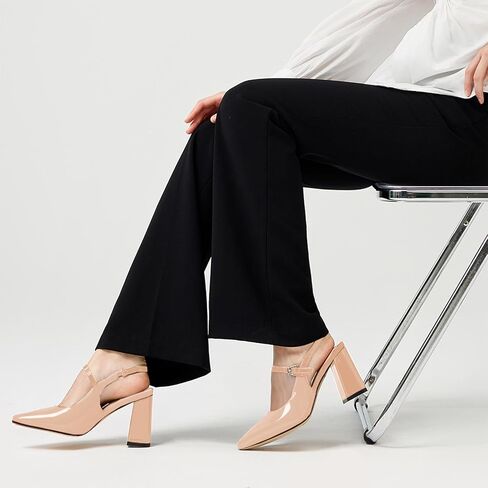 حذاء نسائي من Heelchic بكعب مكتنز وكعب مكتنز ومقدمة مدببة وكعب منخفض مريح وسهل الارتداء صنادل لحفلات الزفاف وحفلات الزفاف وأحذية العمل in Saudi Arabia