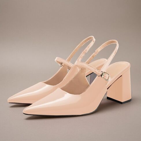 حذاء نسائي من Heelchic بكعب مكتنز وكعب مكتنز ومقدمة مدببة وكعب منخفض مريح وسهل الارتداء صنادل لحفلات الزفاف وحفلات الزفاف وأحذية العمل in Saudi Arabia
