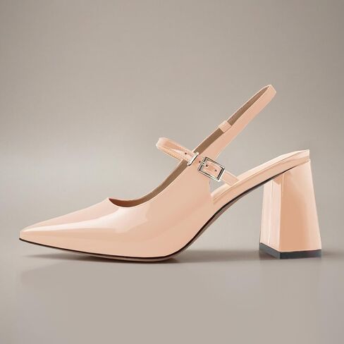 حذاء نسائي من Heelchic بكعب مكتنز وكعب مكتنز ومقدمة مدببة وكعب منخفض مريح وسهل الارتداء صنادل لحفلات الزفاف وحفلات الزفاف وأحذية العمل in Saudi Arabia