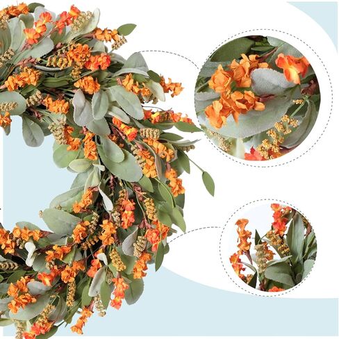 20 Inch Fall Harvest and Thanksgiving Day Front Door Flower Wheat Wreath for Home Decor, Autumn Orange Color Wild Flower Wreath with Lavender for Indoor and Outdoor in Saudi Arabia