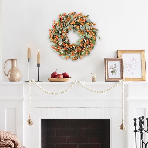 20 Inch Fall Harvest and Thanksgiving Day Front Door Flower Wheat Wreath for Home Decor, Autumn Orange Color Wild Flower Wreath with Lavender for Indoor and Outdoor in Saudi Arabia