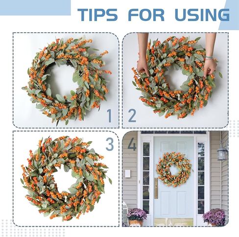 20 Inch Fall Harvest and Thanksgiving Day Front Door Flower Wheat Wreath for Home Decor, Autumn Orange Color Wild Flower Wreath with Lavender for Indoor and Outdoor in Saudi Arabia