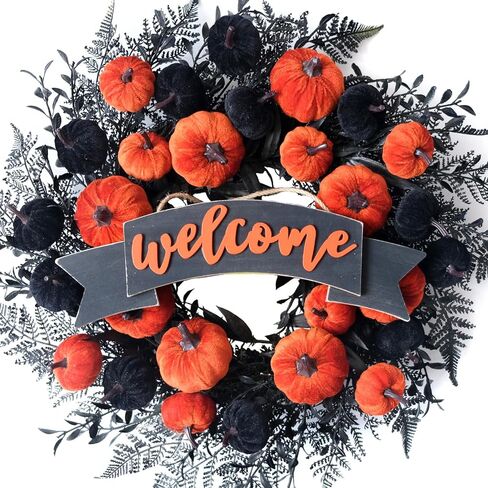 20 Inch Fall Harvest and Thanksgiving Day Front Door Flower Wheat Wreath for Home Decor, Autumn Orange Color Wild Flower Wreath with Lavender for Indoor and Outdoor in Saudi Arabia
