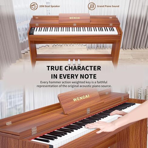 88 Key Fully Weighted Digital Piano Keyboard, 88 Keys Hammer Action Electric Pianos, Wooden Classic Upright Electronic Piano for Beginner, Professional, Midi Compatible, Triple Pedal (Brown) in Kuwait