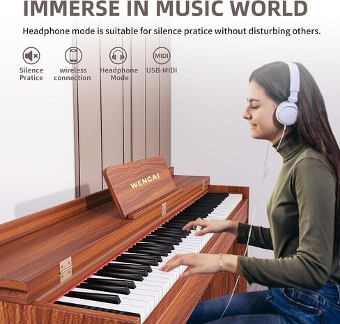 88 Key Fully Weighted Digital Piano Keyboard, 88 Keys Hammer Action Electric Pianos, Wooden Classic Upright Electronic Piano for Beginner, Professional, Midi Compatible, Triple Pedal (Brown) in Kuwait