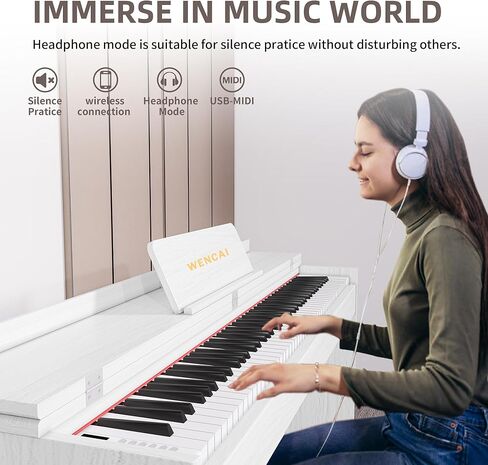 88 مفتاحًا للوحة مفاتيح البيانو الرقمية الموزونة بالكامل، 88 مفتاحًا للبيانو الكهربائي المطرقة، بيانو إلكتروني خشبي كلاسيكي مستقيم للمبتدئين، المحترفين، متوافق مع متوسط ​​الطول، دواسة ثلاثية (بني) in Kuwait