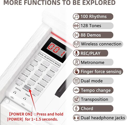 88 مفتاحًا للوحة مفاتيح البيانو الرقمية الموزونة بالكامل، 88 مفتاحًا للبيانو الكهربائي المطرقة، بيانو إلكتروني خشبي كلاسيكي مستقيم للمبتدئين، المحترفين، متوافق مع متوسط ​​الطول، دواسة ثلاثية (بني) in Kuwait