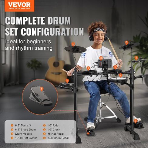 VEVOR Electric Drum Set, 32 Drum Kits & 480 Sounds Electronic Drum Kit, USB MIDI Supported 10 in Quiet Mesh Snare Electric Drum Set with 10 in Cymbals Drum Sticks & Pedals, for Beginners & Adults in Saudi Arabia
