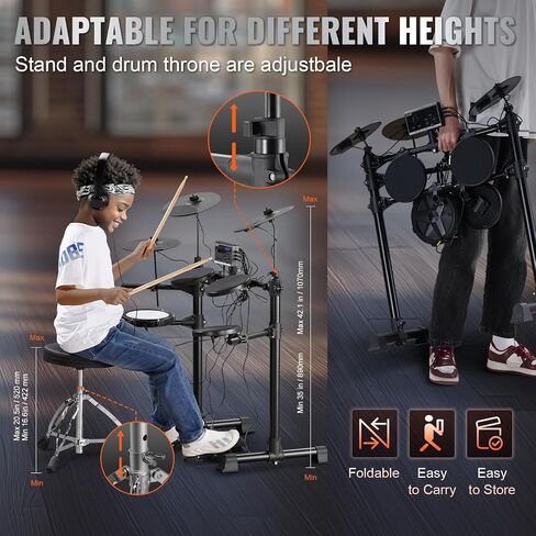 VEVOR Electric Drum Set, 32 Drum Kits & 480 Sounds Electronic Drum Kit, USB MIDI Supported 10 in Quiet Mesh Snare Electric Drum Set with 10 in Cymbals Drum Sticks & Pedals, for Beginners & Adults in Saudi Arabia