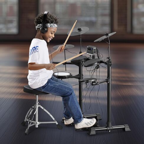 VEVOR Electric Drum Set, 32 Drum Kits & 480 Sounds Electronic Drum Kit, USB MIDI Supported 10 in Quiet Mesh Snare Electric Drum Set with 10 in Cymbals Drum Sticks & Pedals, for Beginners & Adults in Saudi Arabia
