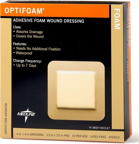 Medline Optifoam Adhesive Foam Wound Dressings, 6" x 6", Educational Packaging, Pack of 10 in Saudi Arabia