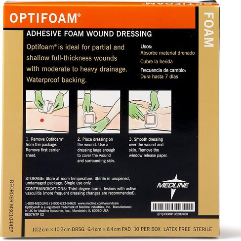 Medline Optifoam Adhesive Foam Wound Dressings, 6" x 6", Educational Packaging, Pack of 10 in Saudi Arabia