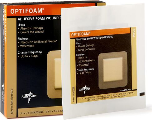 Medline Optifoam Adhesive Foam Wound Dressings, 6" x 6", Educational Packaging, Pack of 10 in Saudi Arabia