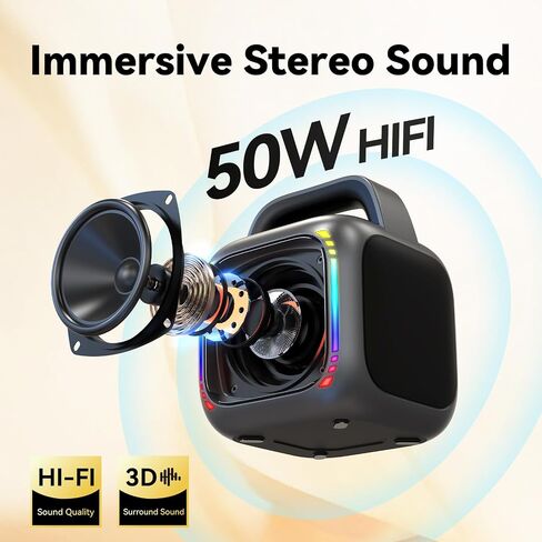 Karaoke Machine with 2 Wireless Microphones, Portable 5.0 Bluetooth Speaker for Adults & Kids, with 50W Speaker,Handle &RGB Lights, Supports TF Card/USB/Aux in/TWS,for Home,Party,Performance,Meeting in Saudi Arabia