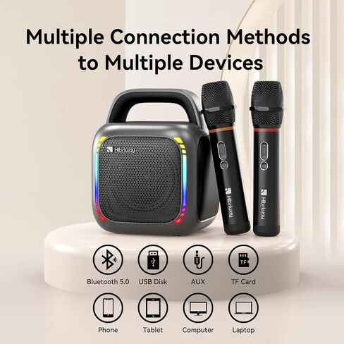 Karaoke Machine with 2 Wireless Microphones, Portable 5.0 Bluetooth Speaker for Adults & Kids, with 50W Speaker,Handle &RGB Lights, Supports TF Card/USB/Aux in/TWS,for Home,Party,Performance,Meeting in Saudi Arabia